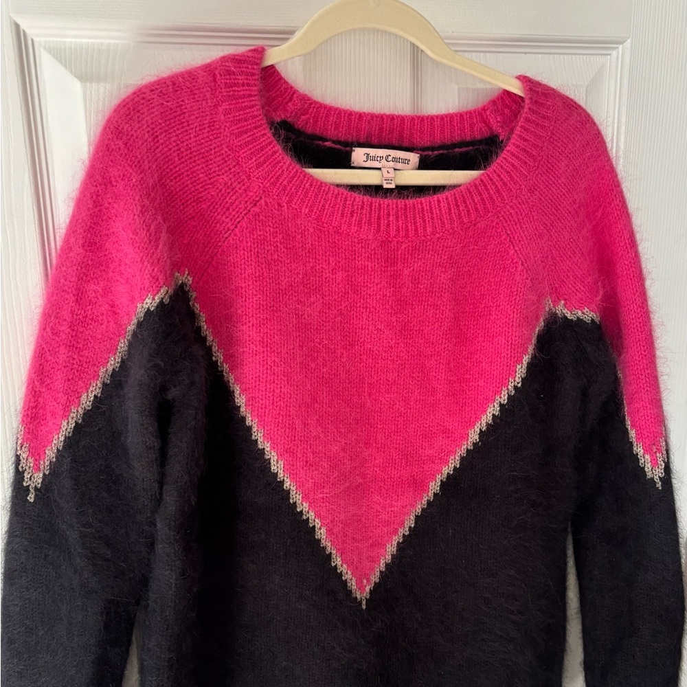 Juicy Couture Pink and Navy Angora Women’s Sweater (L)